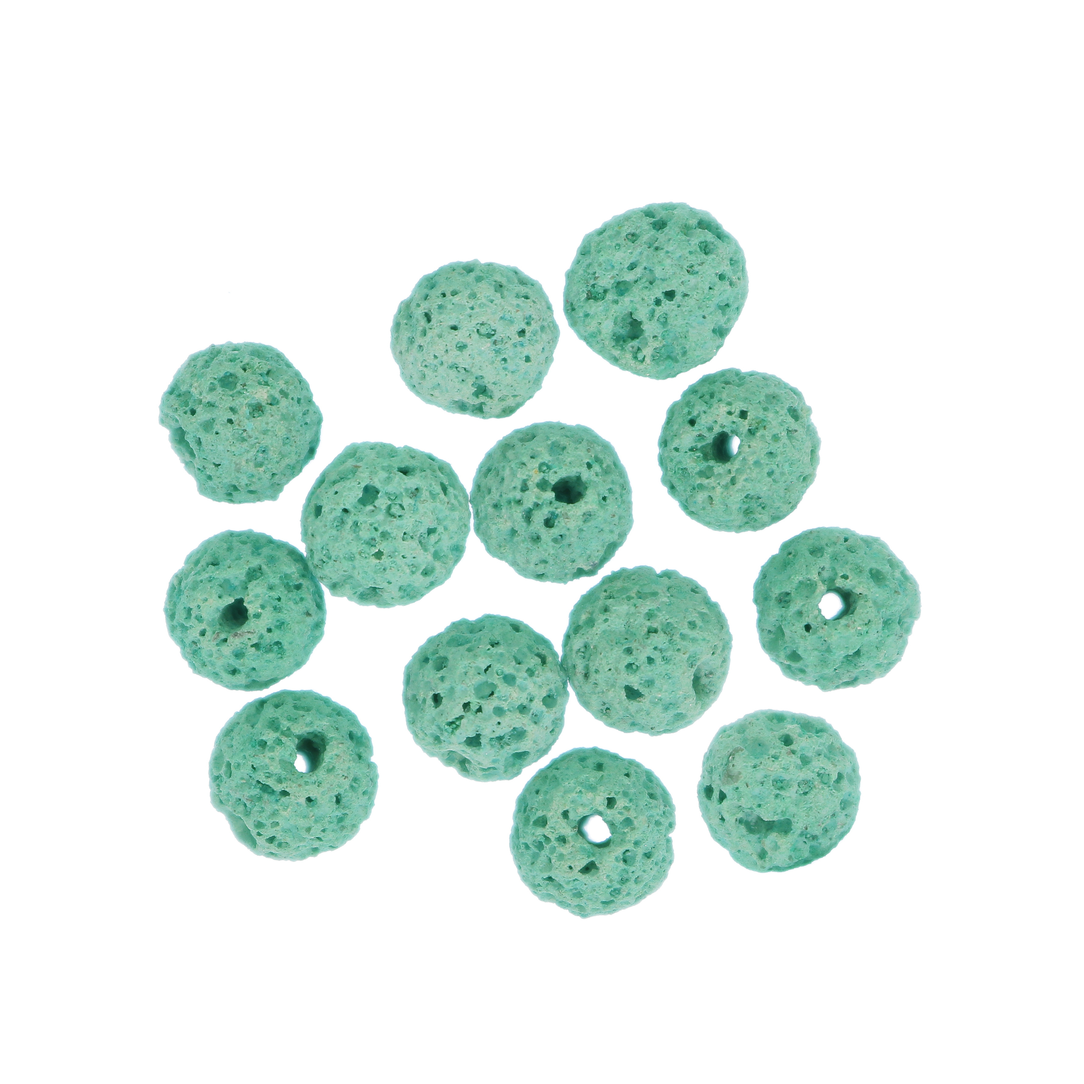 Pietra lavica a pallina, con foro passante, colore Verde Acqua