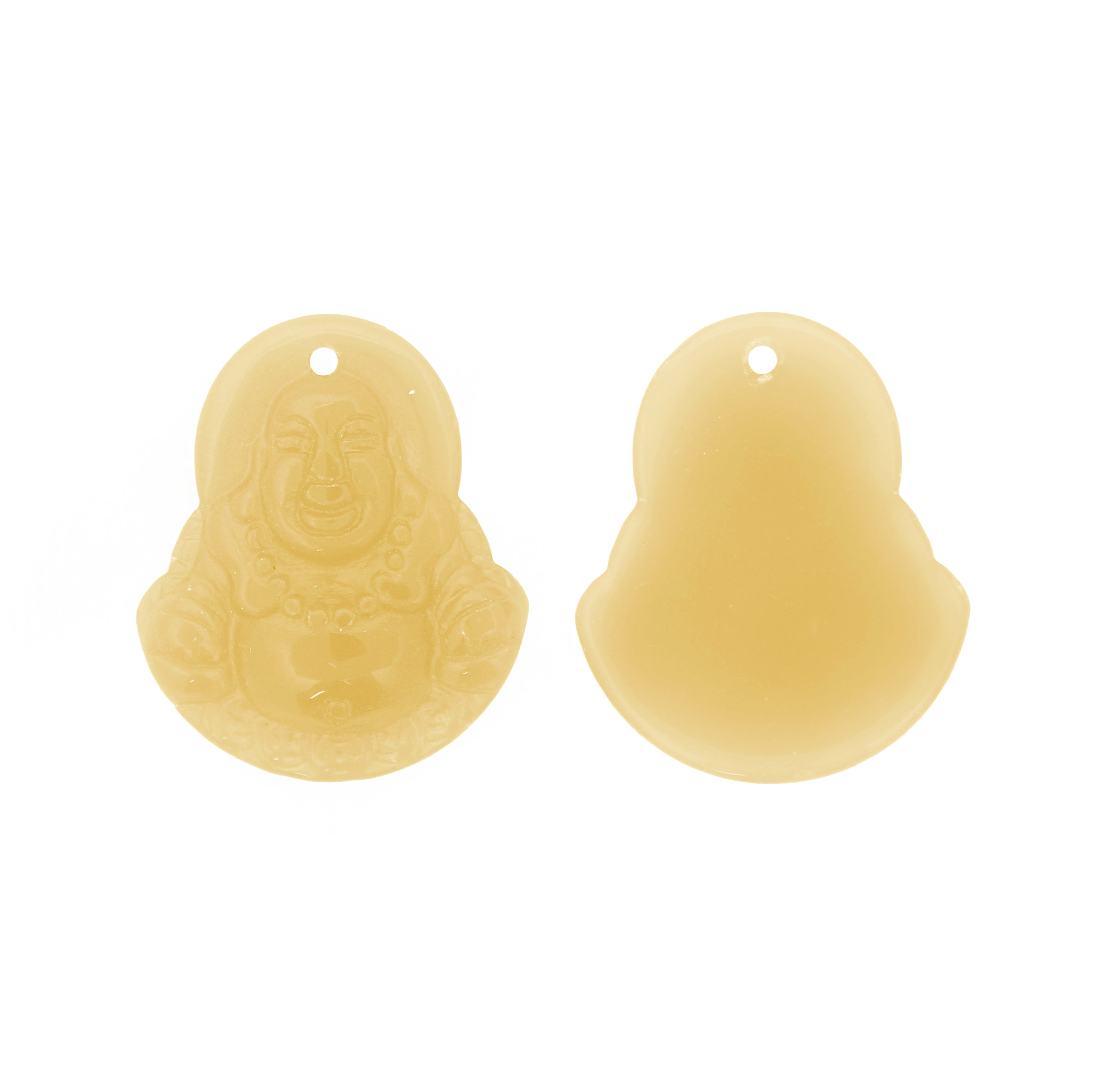 Ciondolo Buddha in vetro 27x23mm., colore GIADA GIALLA