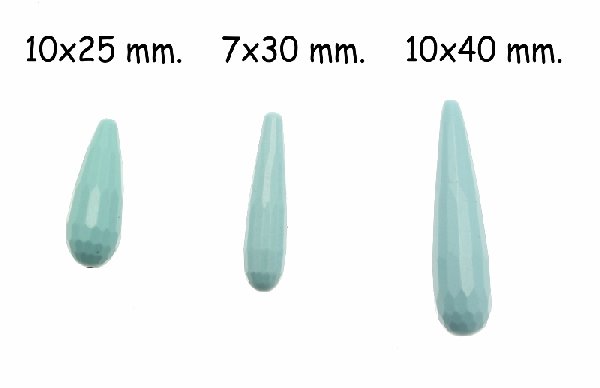 Goccia allungata in vetro sfaccettato, effetto pietra dura, con foro passante, colore Turchese