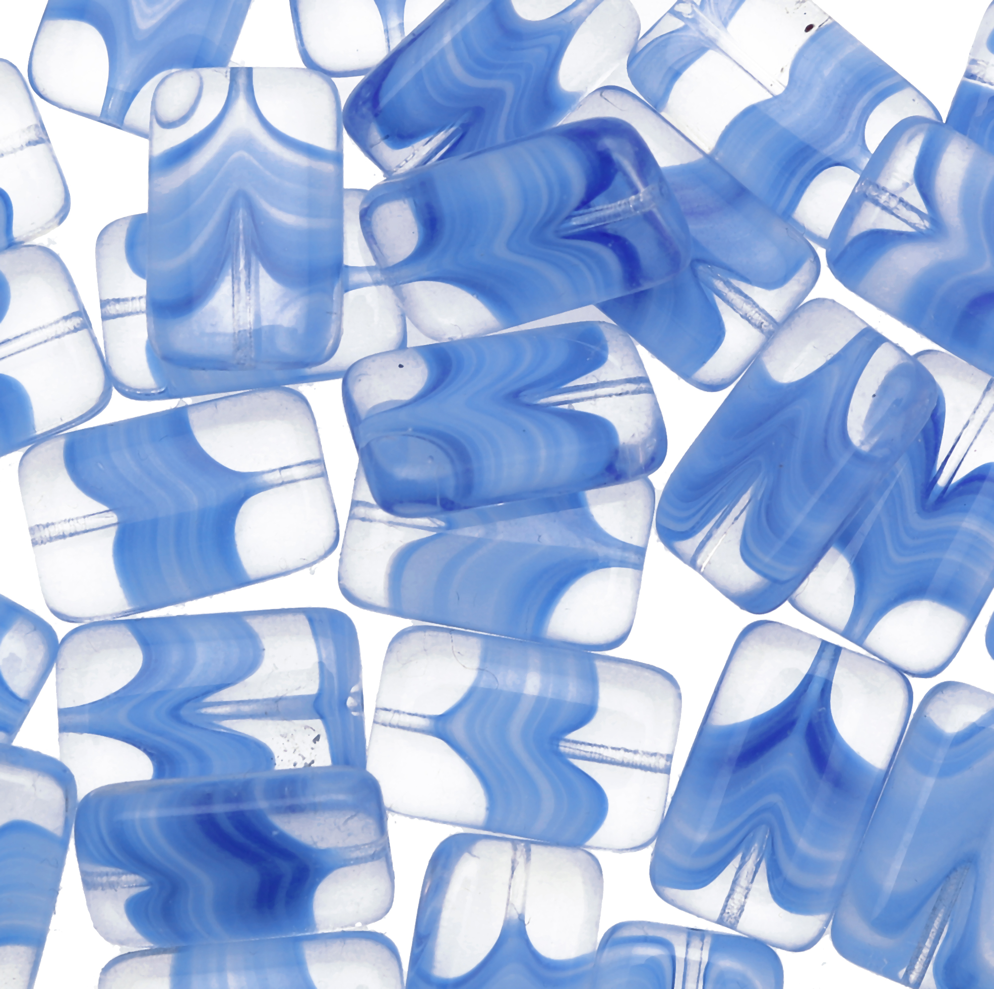 Rettangolo piatto, 19x12 mm., Acqua striata in bianco