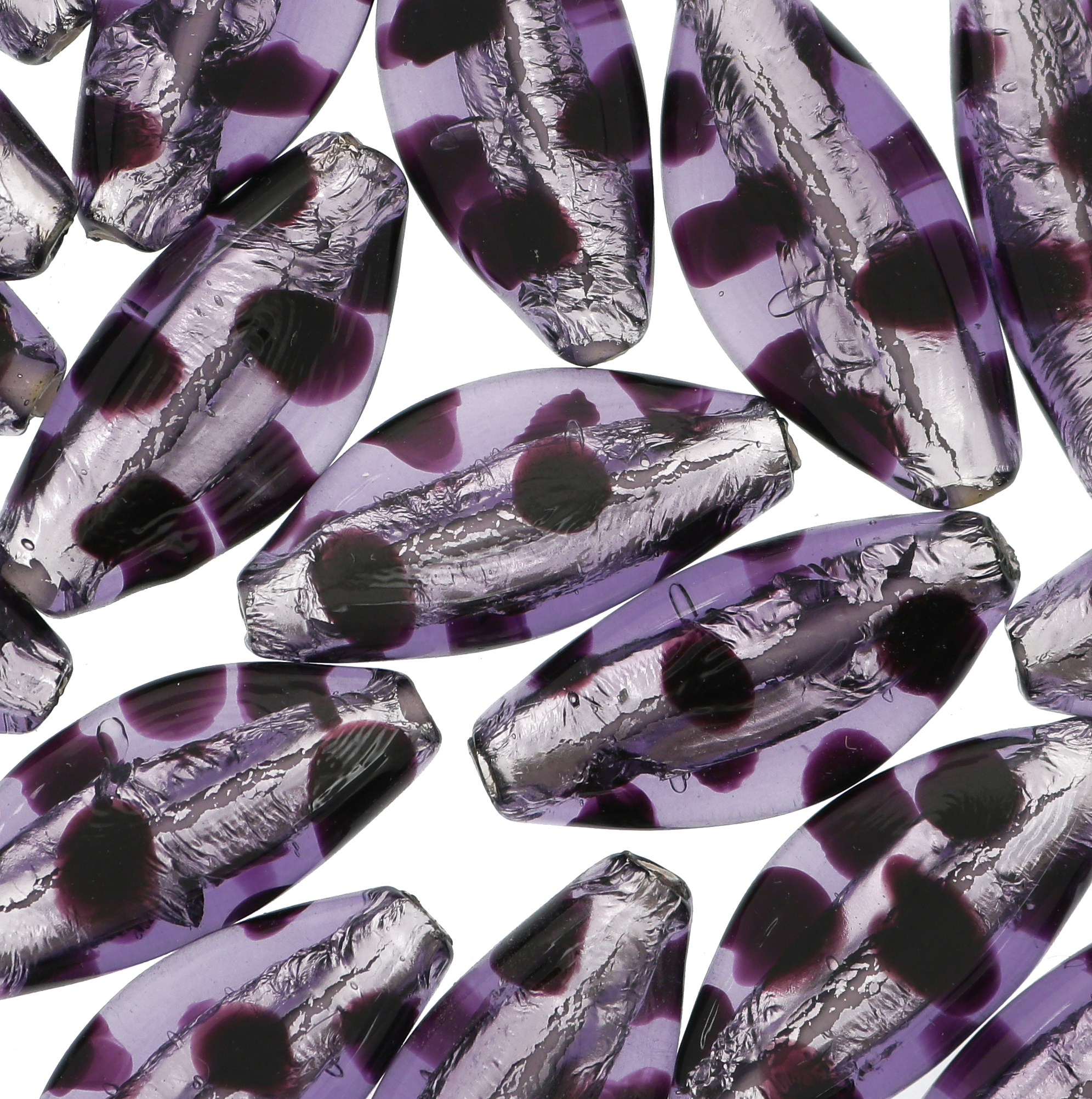 Sema bombata da un parte, 32x14 mm., Viola a pois con Argento 925