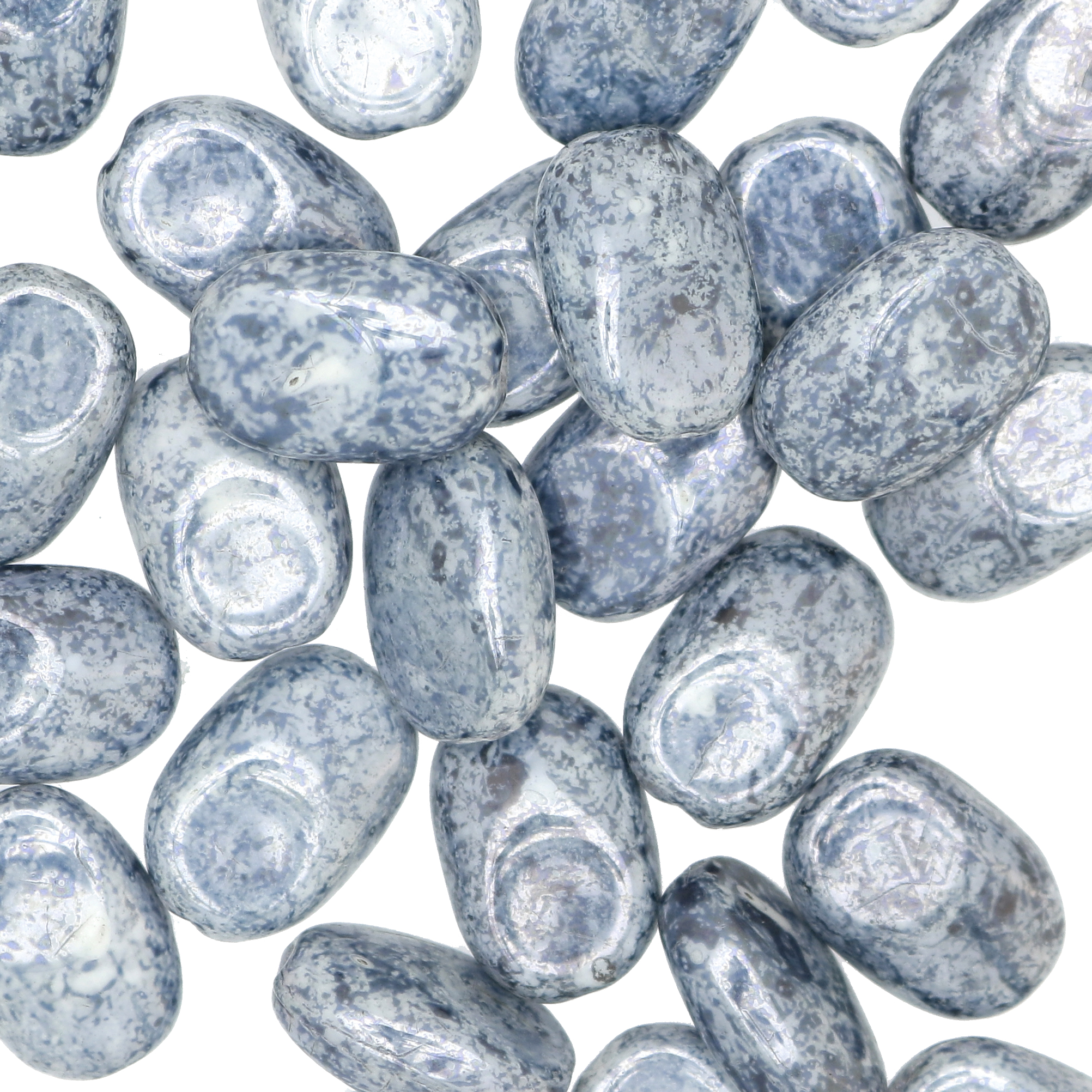Sasso smussato rettangolare, 15x10 mm., Blu marmorizzato
