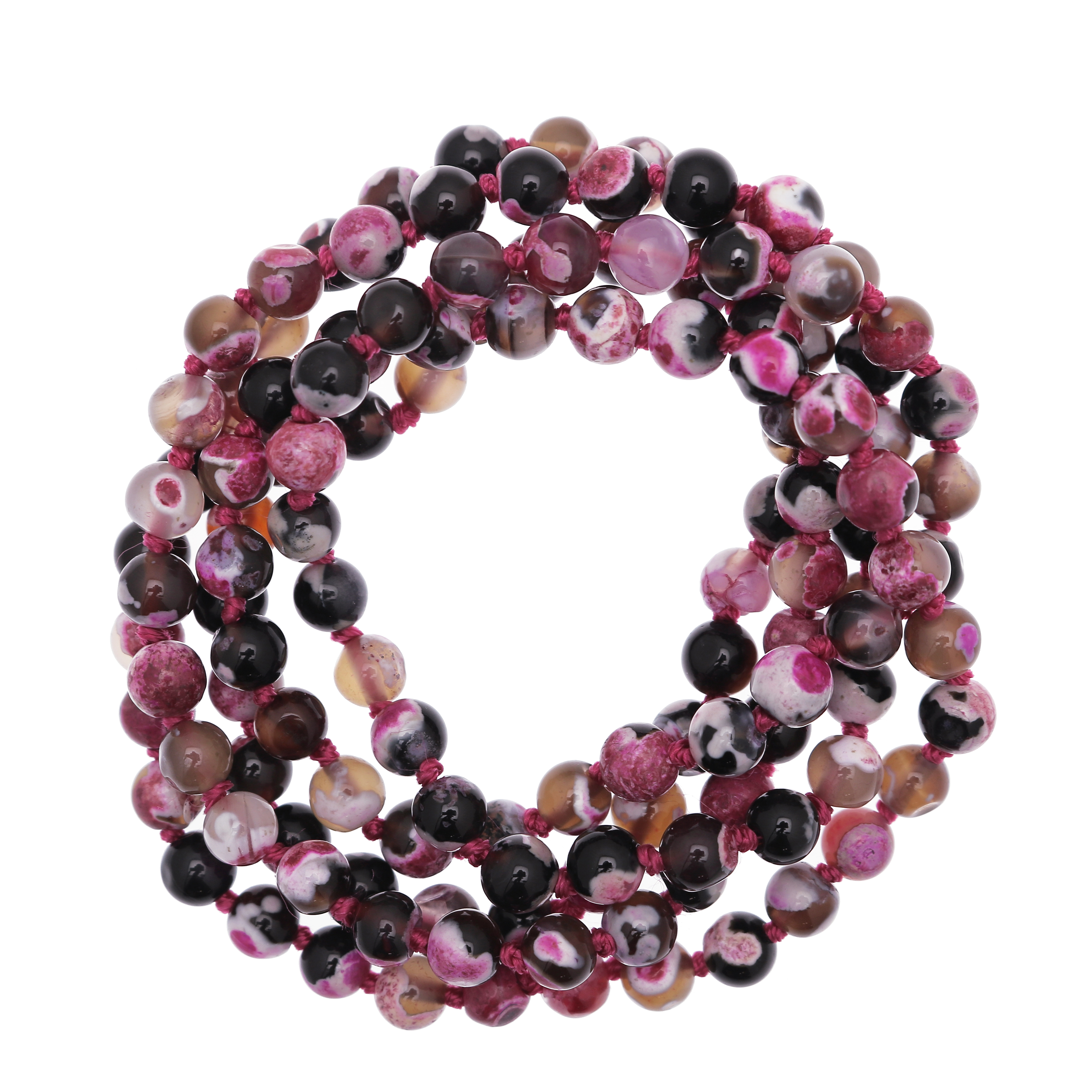 Collana di palline in vetro, effetto pietra dura, diam. 6 mm., colore TONALITA' ROSA