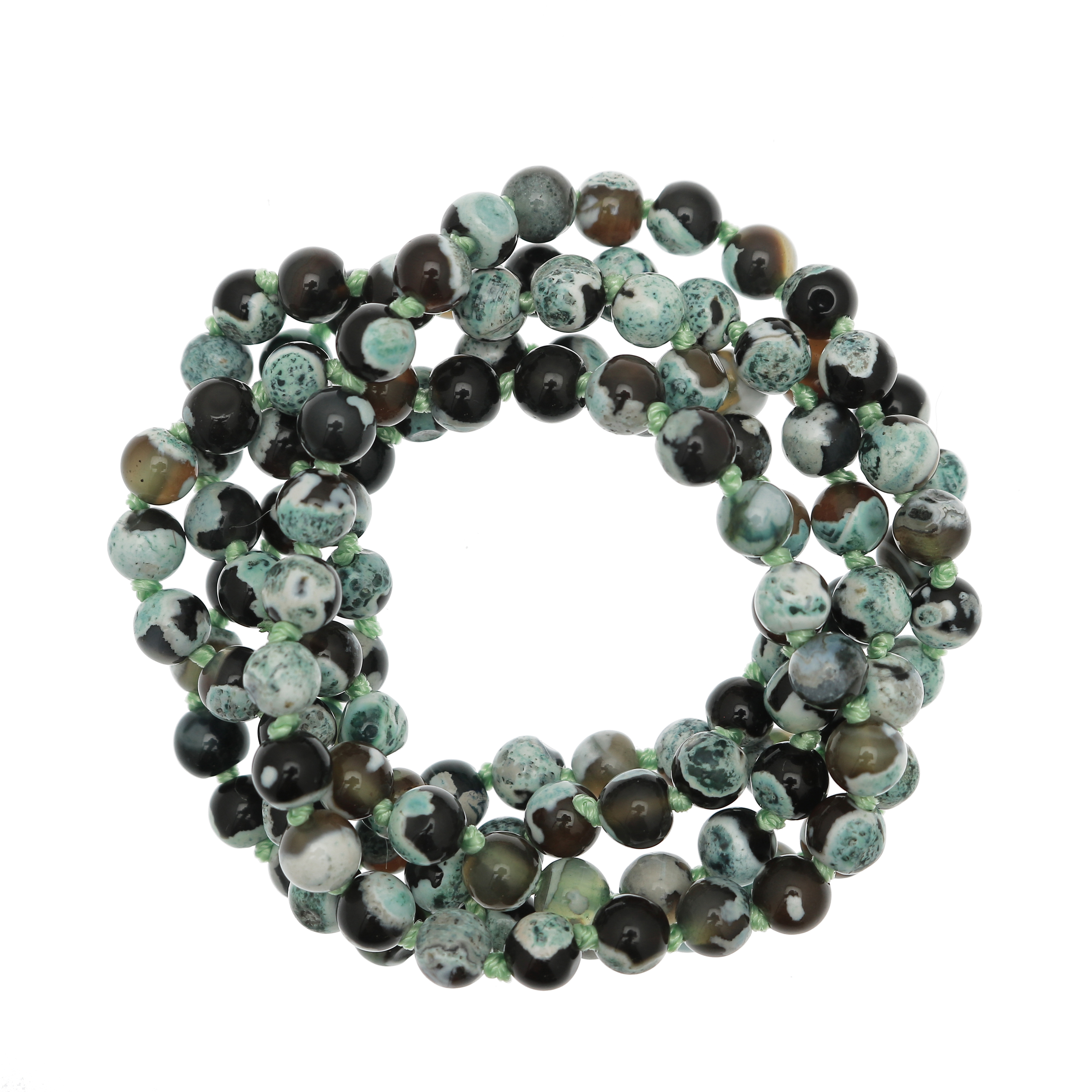 Collana di palline in vetro, effetto pietra dura, diam. 6 mm., colore MARRONE e MENTA
