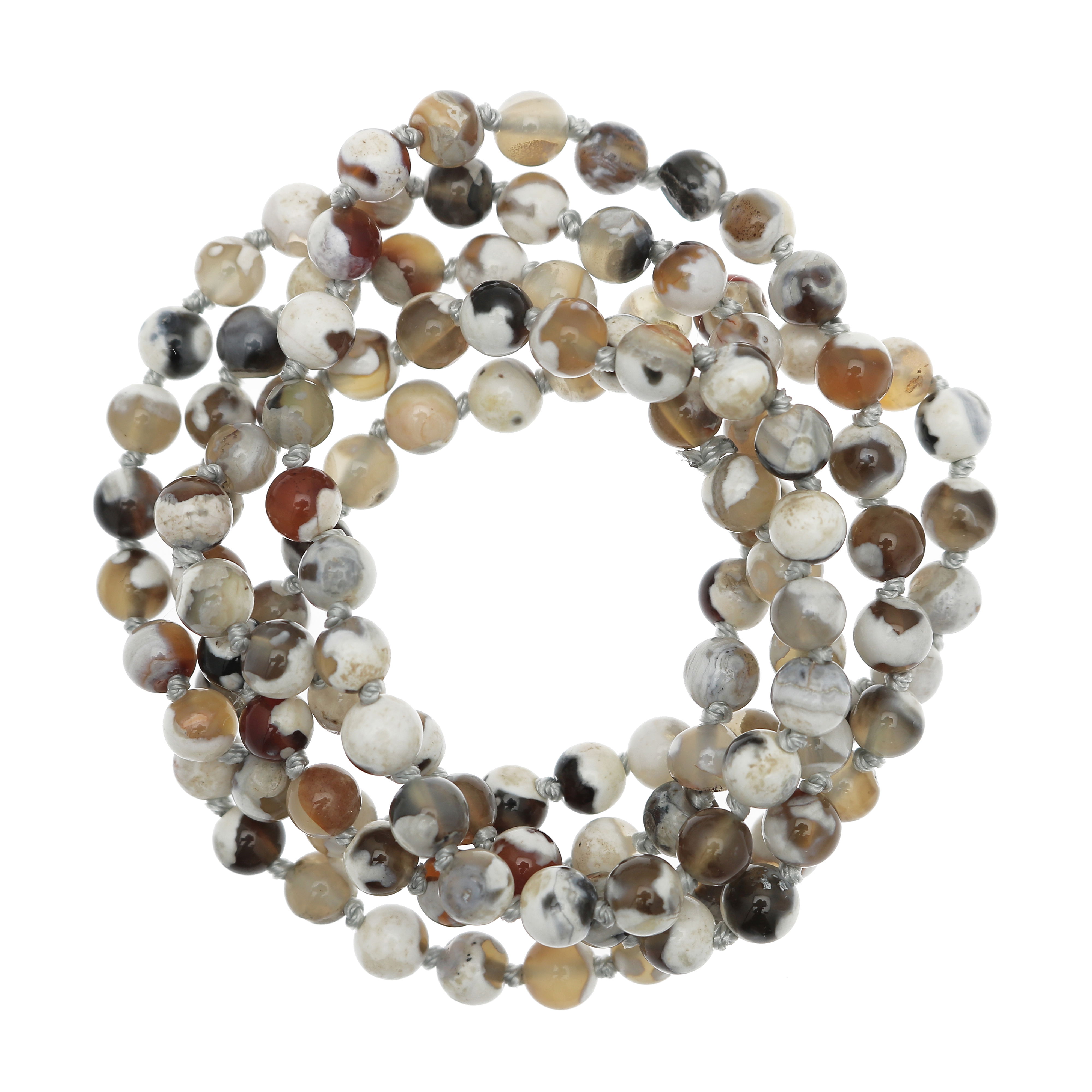 Collana di palline in vetro, effetto pietra dura, diam. 6 mm., colore TONALITA' PANNA e MARRONE