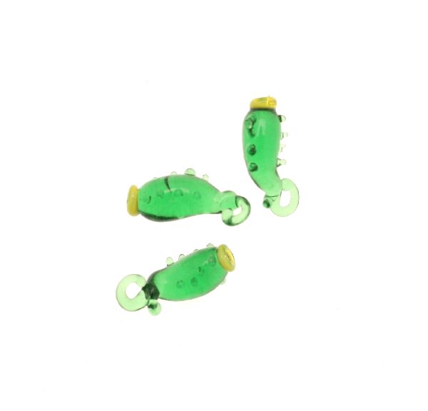 Bruco in vetro colorato, anello in vetro, 8x18 mm., Verde con bocca gialla