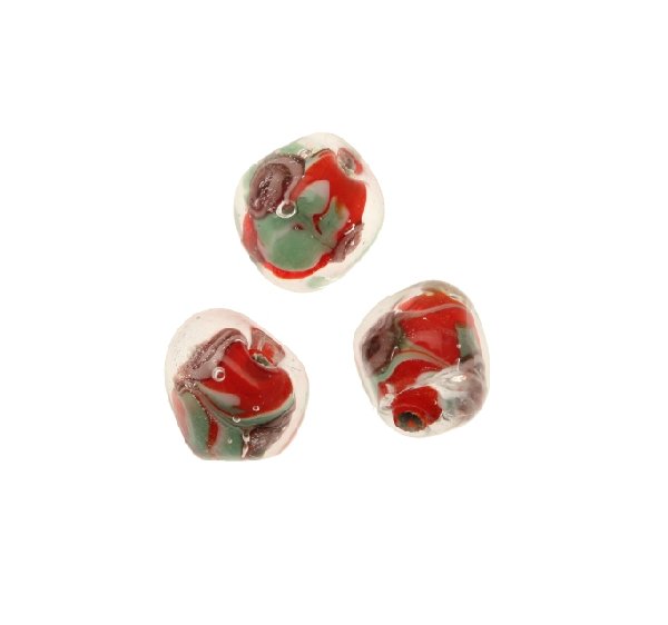 Murrina a forma di sasso , 12 mm., Rosso con trasparente sopra e disegno fiori