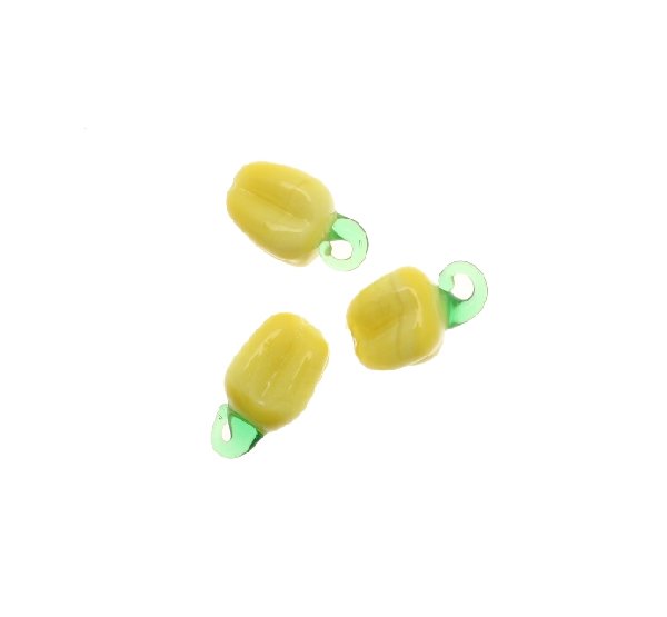 Peperone in vetro colorato, con anello in vetro, 9x18 mm., Giallo con gambo verde