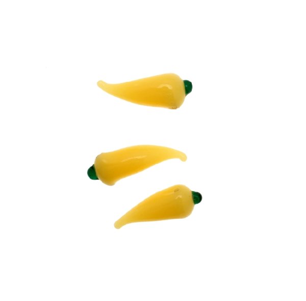 Peperoncino in vetro colorato, con foro in testa, 26x8 mm., Giallo