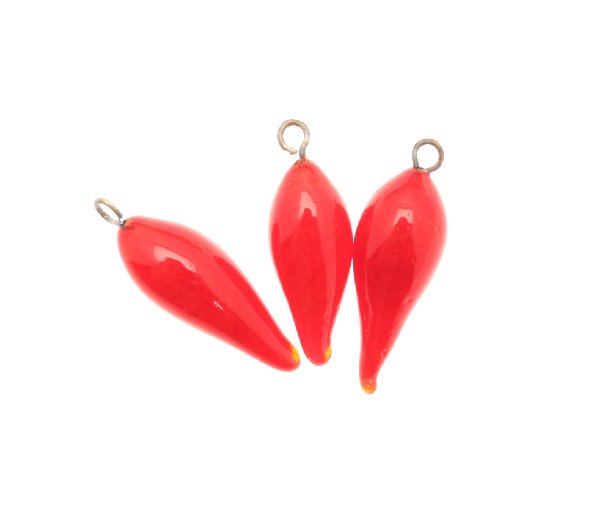 Peperoncino in vetro colorato, con gancio in metallo, 10x30 mm., Rosso