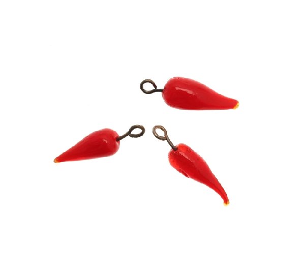 Peperoncino in vetro colorato, con gancio in metallo, 5x20 mm., Rosso