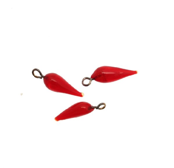 Peperoncino in vetro colorato, con gancio in metallo, 6x24 mm., Rosso
