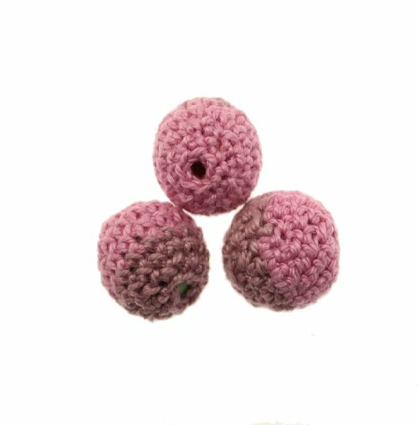 Palla in cotone all'uncinetto, bicolore, 24 mm., Lilla scuro + Lilla