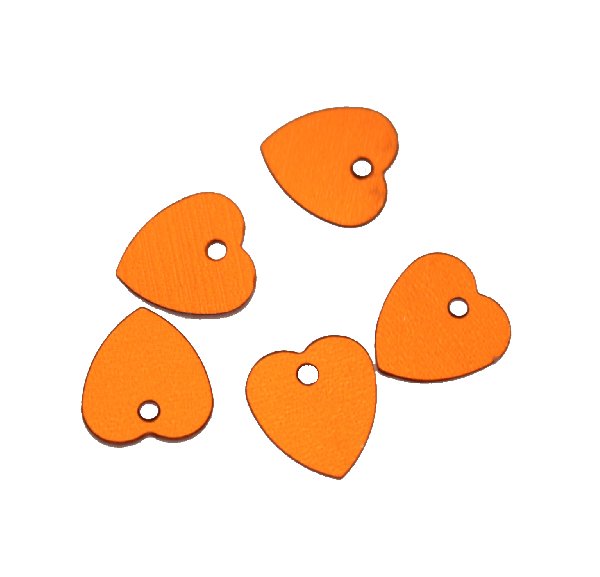 Paiettes a forma di cuore sottilissime con foro in alto, 10 mm., Arancione scuro metallizzato