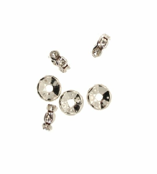 Rondella strass ad onde laterali, 8 mm., base Argento Chiaro, strass Crystal