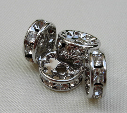 Rondella strass, 8 mm., base Rodio
