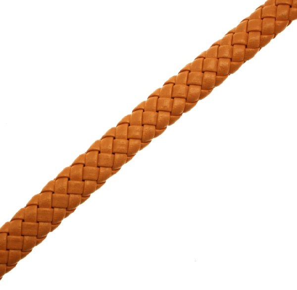 Cordoncino piatto grosso intrecciato in pelle sintetica, largo 10 mm., alto 4,5 mm., colore Arancione