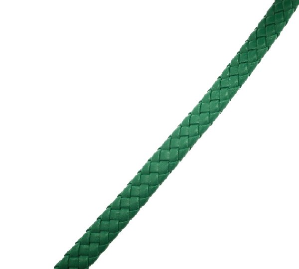 Cordoncino piatto grosso intrecciato in pelle sintetica, largo 10 mm., alto 4,5 mm., colore Verde