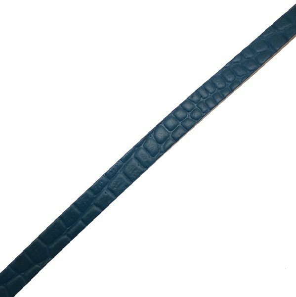 Cordoncino piatto in pelle, stampato in coccodrillo, alto 10 mm., colore Blu