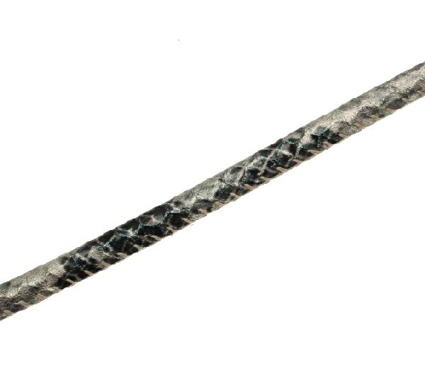Cordoncino tubolare in pelle con cucitura laterale in vista, diametro 4mm., colore Argento Pitonato
