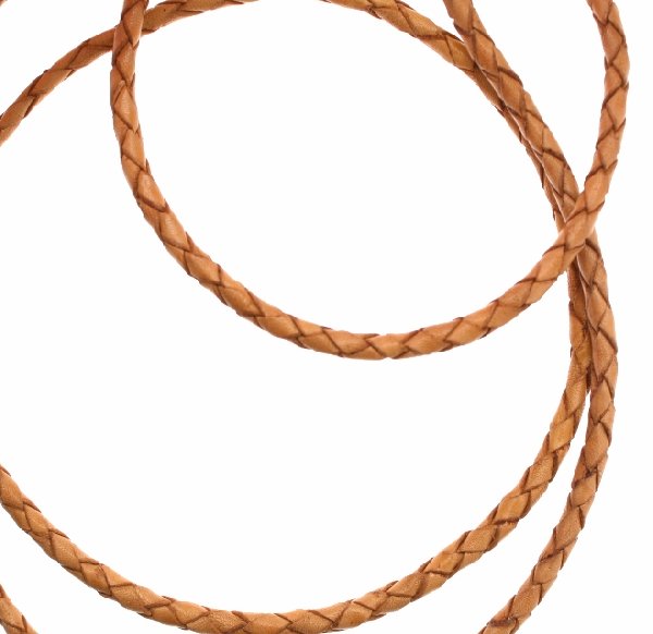 Cordoncino tubolare intrecciato in pelle, diametro 3 mm., colore Cuoio Naturale
