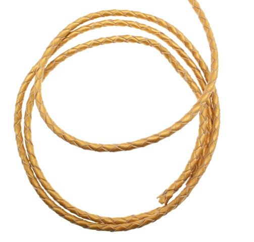 Cordoncino tubolare intrecciato in pelle, diametro 4 mm., colore Oro