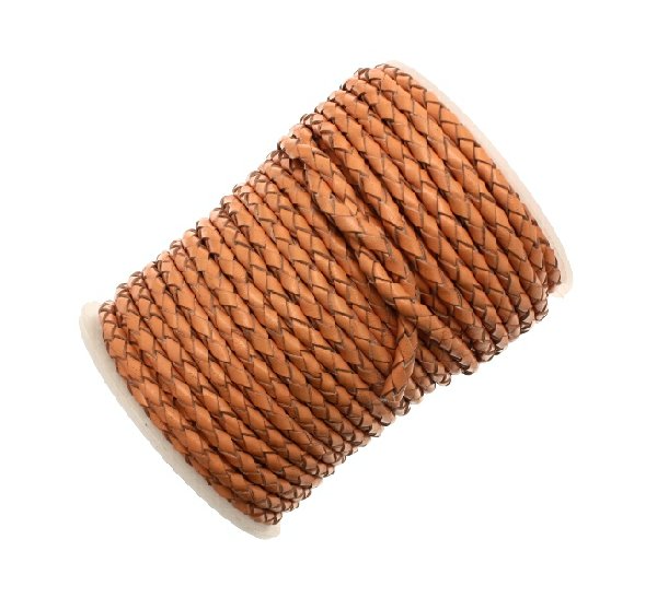 Cordoncino tubolare intrecciato in pelle, diametro 4 mm., colore Sabbia scuro