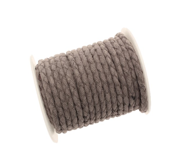 Cordoncino tubolare intrecciato, in alcantara, diametro 5 mm., colore Grigio