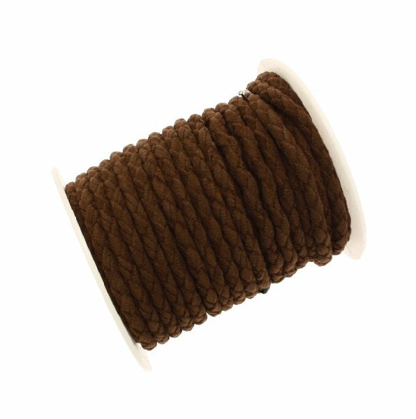 Cordoncino tubolare intrecciato, in alcantara, diametro 5 mm., colore Marrone