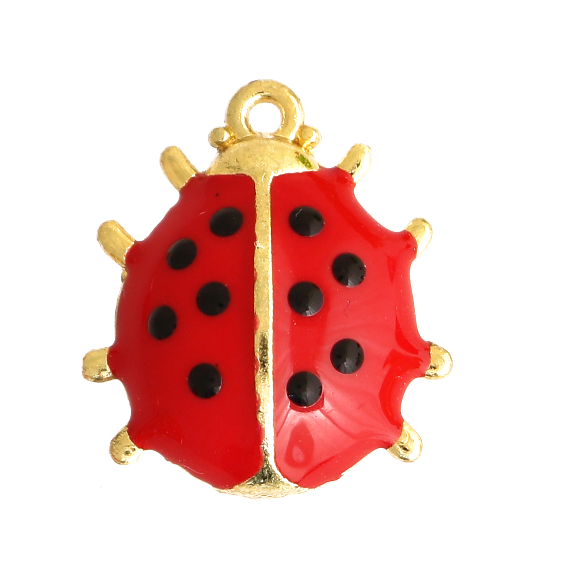 Ciondolo a forma di Coccinella, smaltata, 17x14 mm., base in Ottone colore Oro Lucido