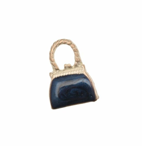 Ciondolo smaltato a forma di borsetta liscia con smalto perlato 16x22 mm. Base argento ramato