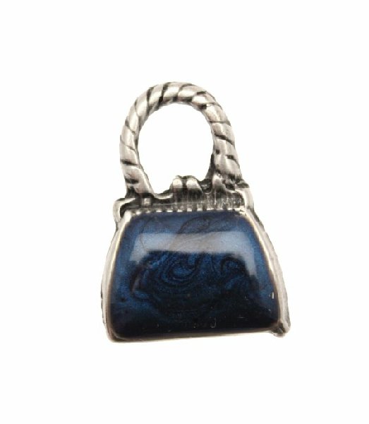 Ciondolo smaltato a forma di borsetta liscia con smalto perlato 16x22 mm. Base argento antico
