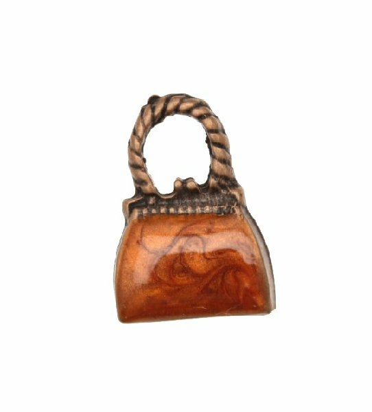 Ciondolo smaltato a forma di borsetta liscia con smalto perlato 16x22 mm. Base rame antico