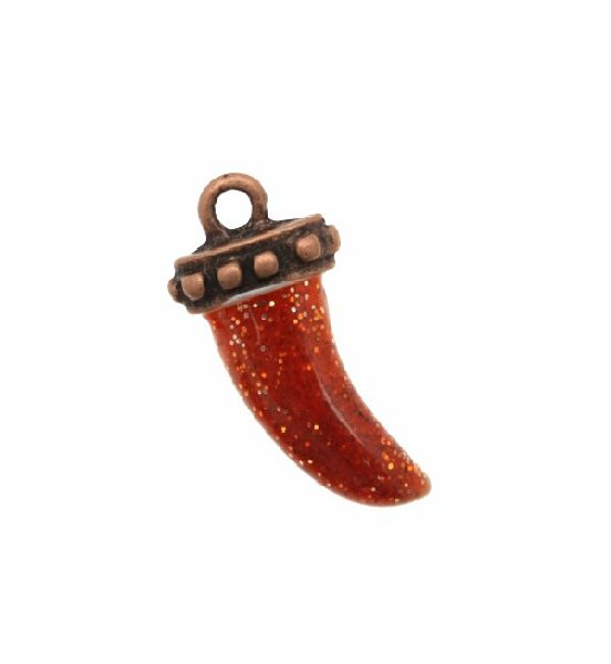 Ciondolo smaltato a forma di corno piccolo 21x12 mm. Base rame antico