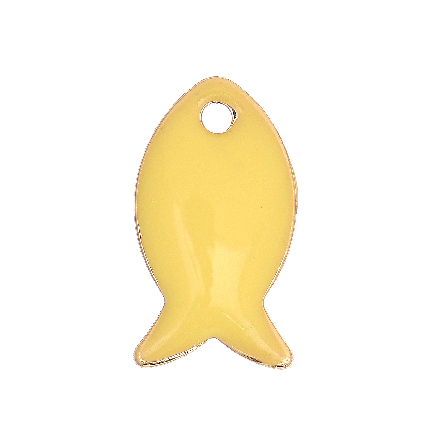 Ciondolo a forma di pesciolino, 14x8 mm., smaltato Giallo