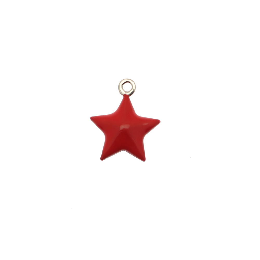 Ciondolo a Stella tridimensionale, 12x15 mm., smaltato Rosso