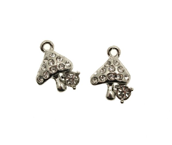 Ciondolo con strass a forma di funghettino piccolo 11x13 mm. Base Argentato Rodio