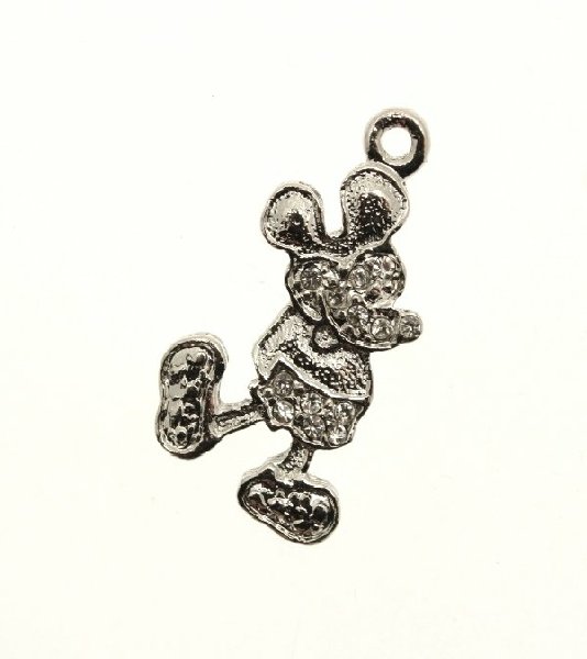 Ciondolo con strass a forma di Topolino 27x15 mm. Base Argentato Rodio