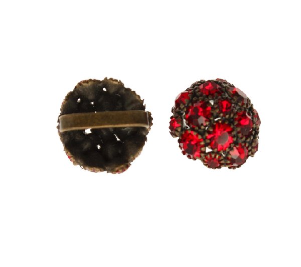 Passante con strass per nastri a forma di mezza sfera 15 mm. Base rame antico