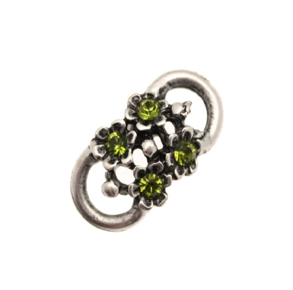 Passante con strass per nastri con 4 strass 22x10 mm. Base Argento antico