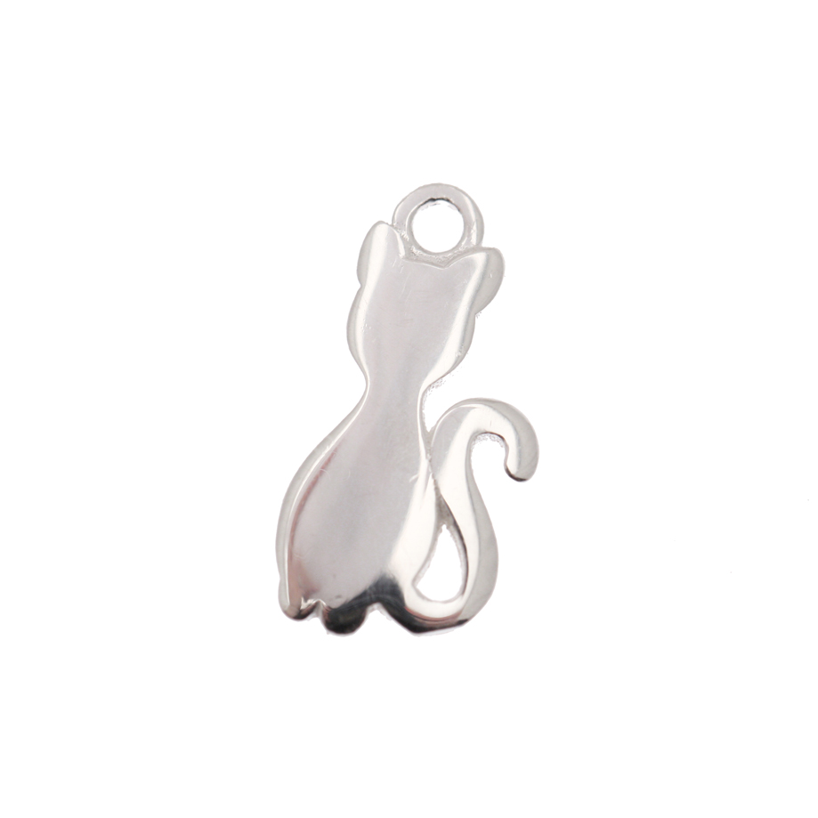 Ciondolo a forma di Gatto, 7x15 mm., in Argento Lucido 925