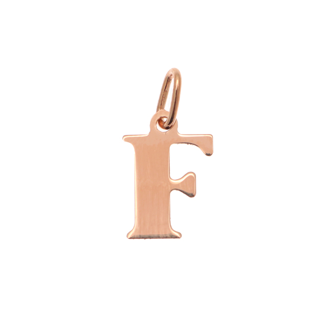  Ciondolo a forma di lettera "F", 9x14 mm., in Argento Rosato 925