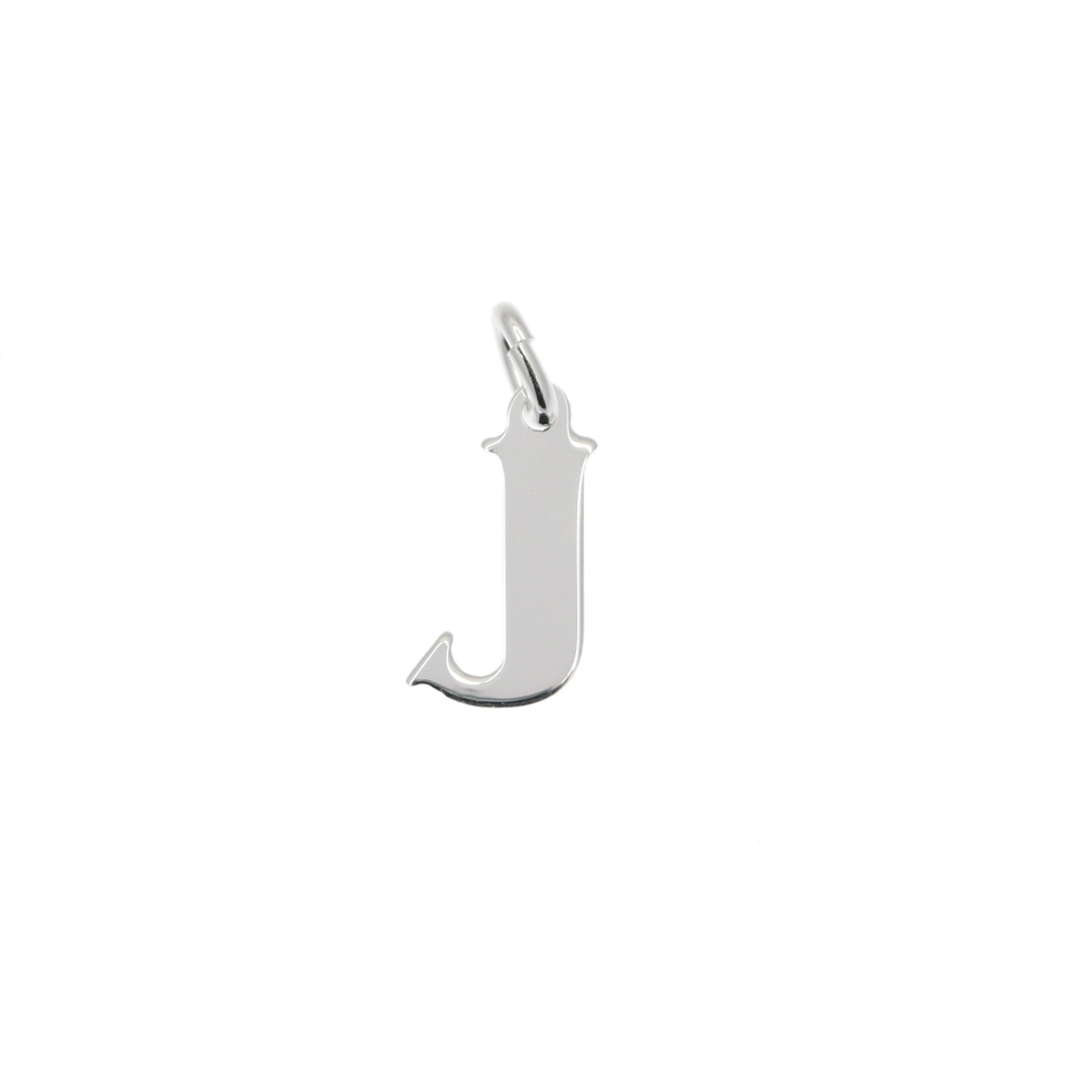  Ciondolo a forma di lettera "J", 6x10 mm., in Argento Lucido 925