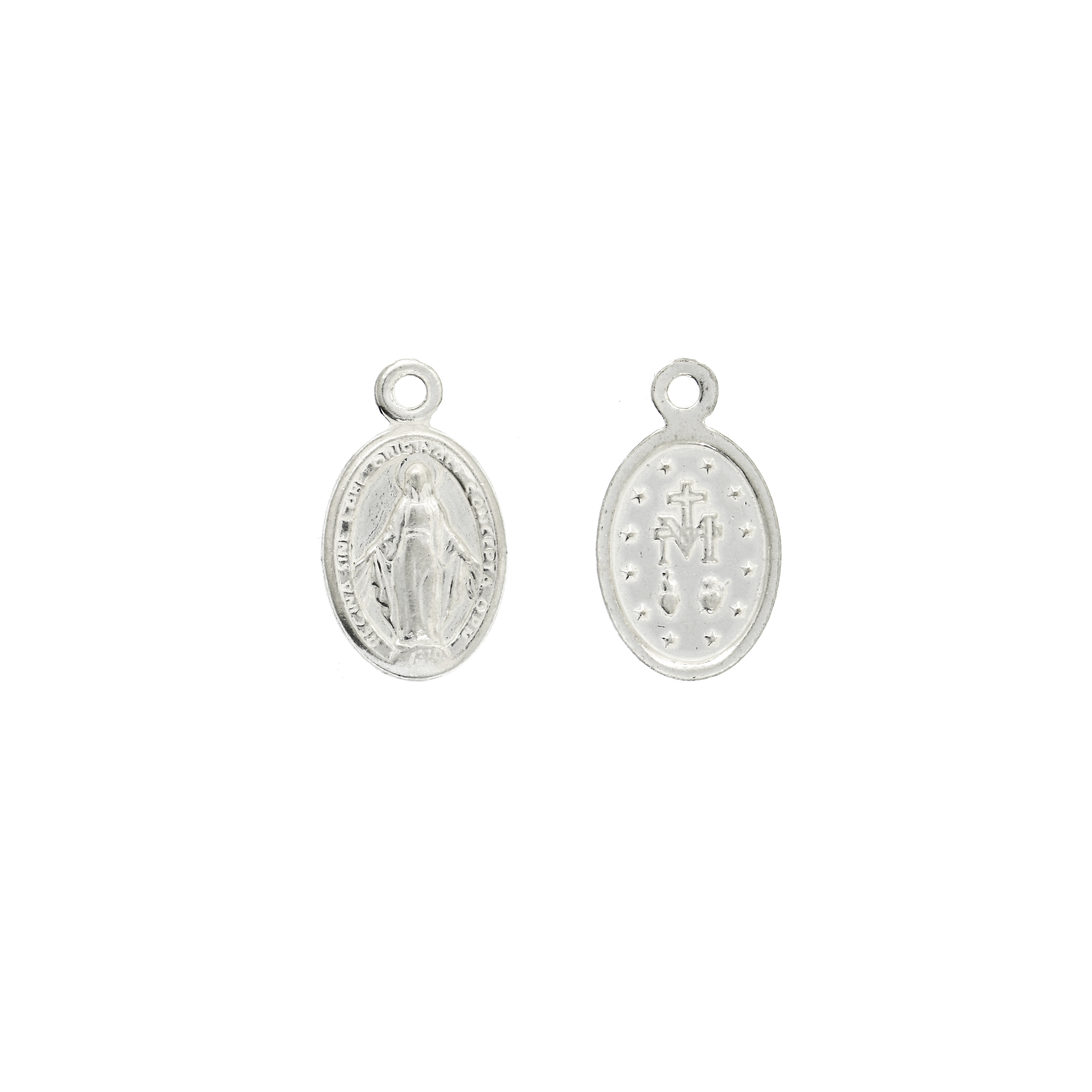 Ciondolo a forma di medaglia con madonnina, 8x13 mm., in Argento Lucido 925