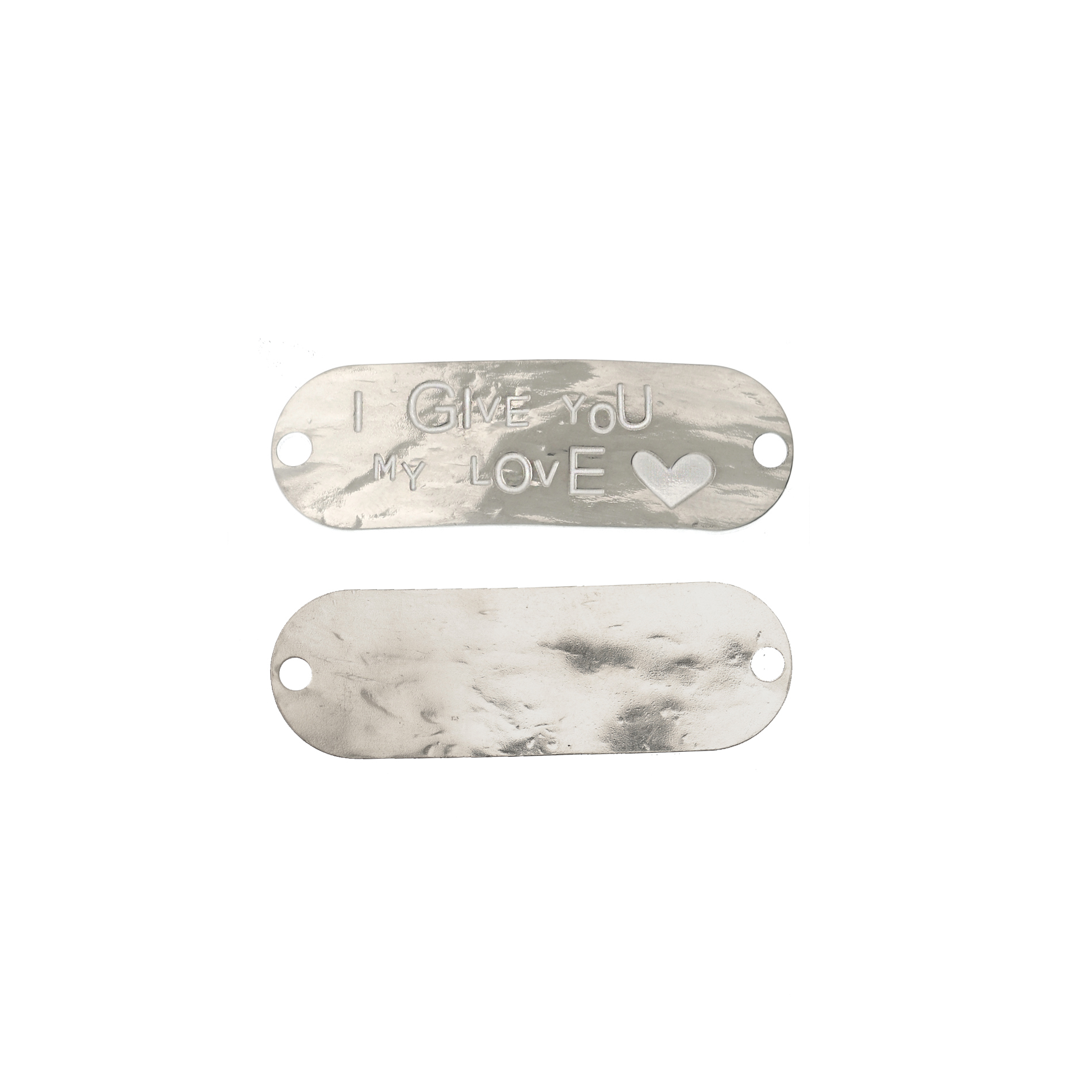 Piastra per bracciale con scritta "I GIVE YOU MY LOVE", 40x13 mm. in Argento 925