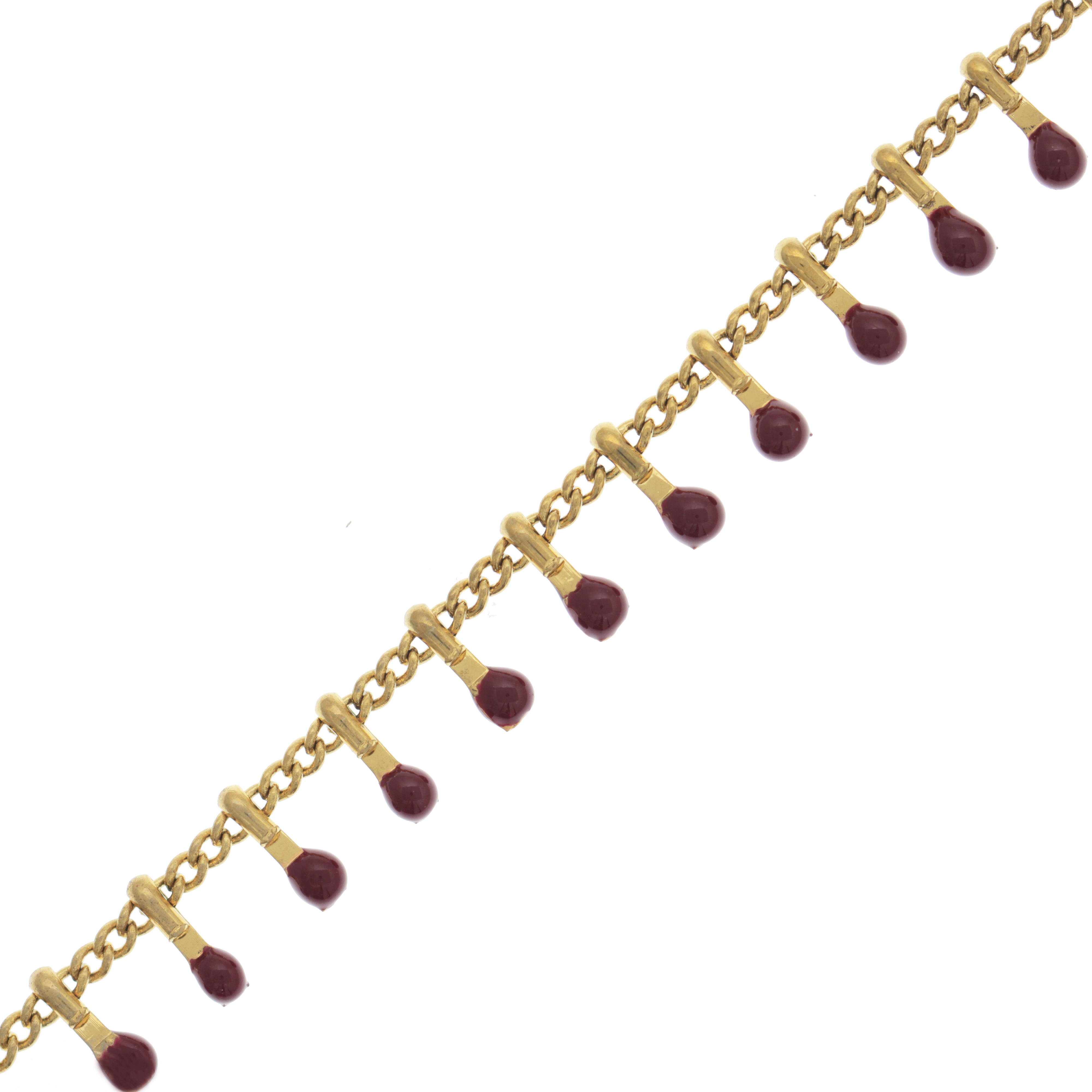 Catena grumetta sottilissima, con pendenti smaltati, base Oro Lucido, colore smalto Bordeaux