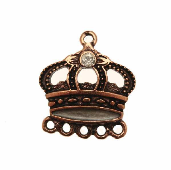 Base per orecchino a forma di corona, larga 26 mm., lungo 30 mm. base Rame anticato lucido