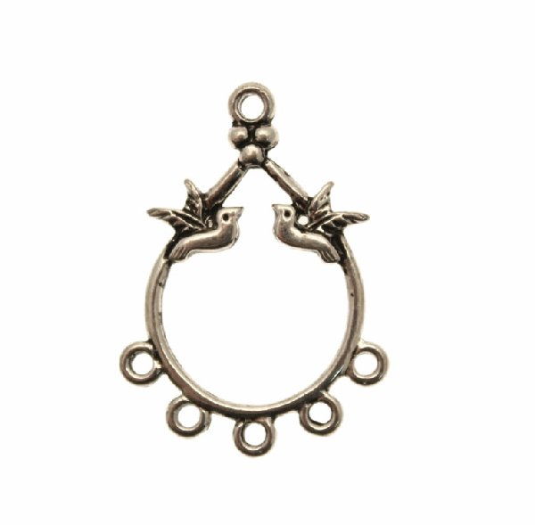 Base per orecchino a goccia liscia, con due colombe ai lati, larga 26 mm., lunga 36 mm.