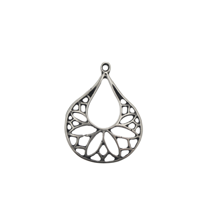 Base per orecchino a forma di goccia traforata, 23x30 mm.