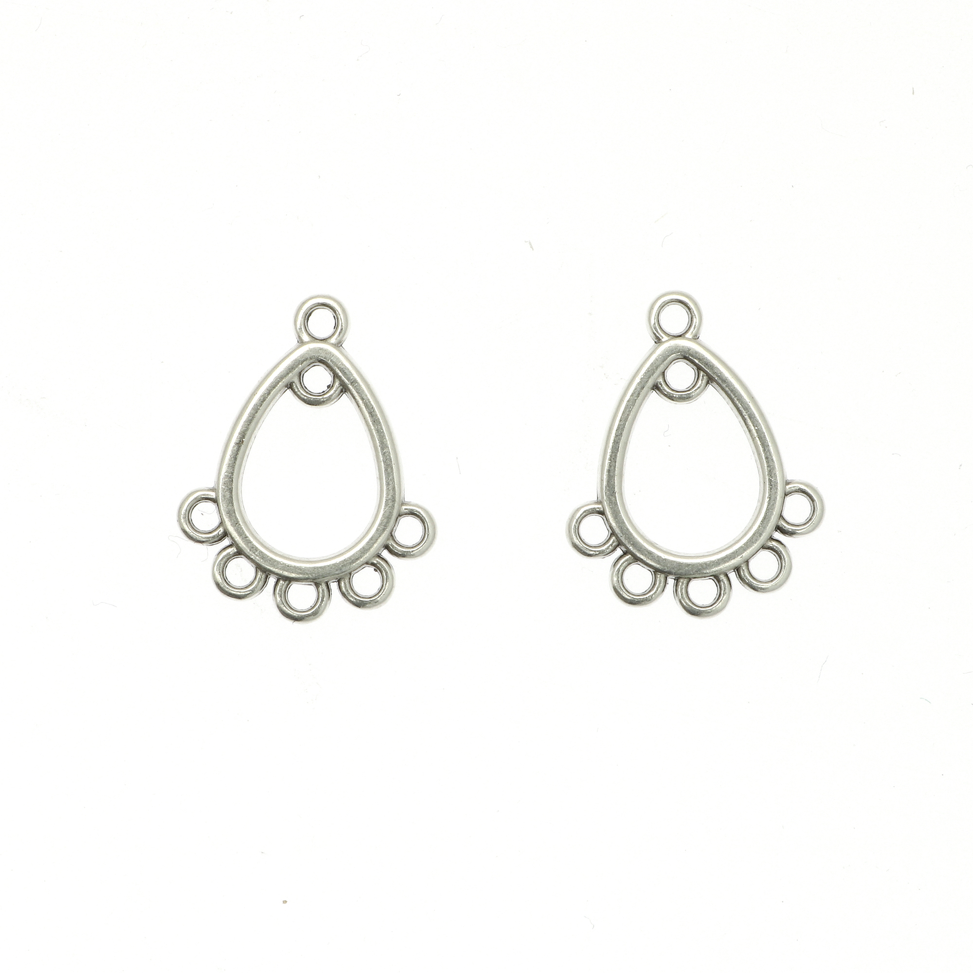 Base per orecchino a forma di goccia, con due anelli sopra e cinque anelli sotto, 12x16 mm. (2 pezzi)